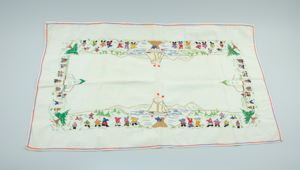 Image: Embroidered runner with Inuit figures, Nain church, and schooner BOWDOIN